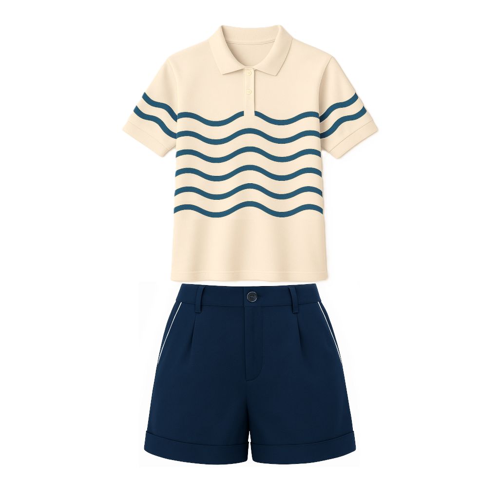 Uniforme Femme Polo Fine Crème,bleu