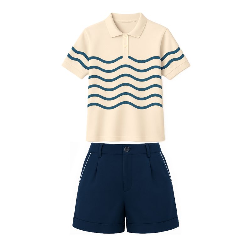 Women's Polo Shirt Uniform Fine Cream,blue