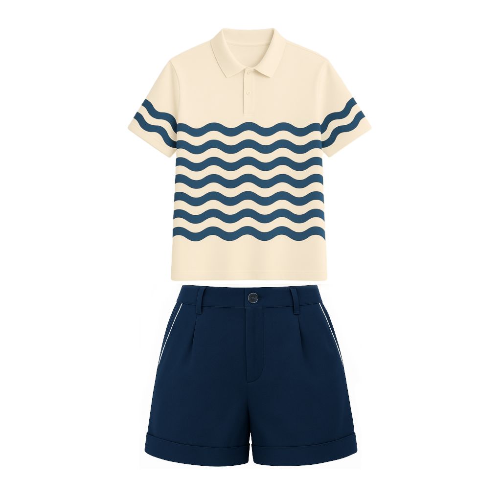 Uniforme Femme Polo Standard Crème,bleu