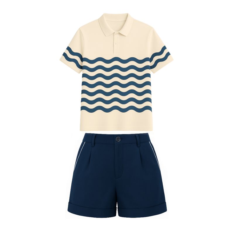 Uniforme Femme Polo Standard Crème,bleu