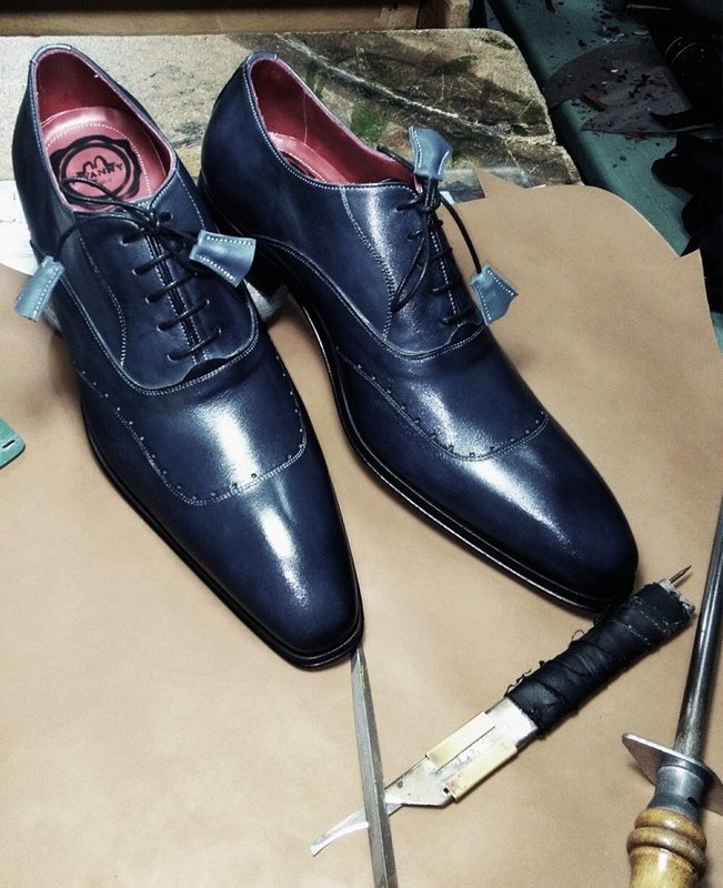 Blue Leather Lace Up
