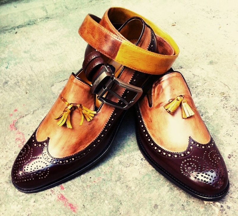Two Tone Lace Up &amp; Matching Belt