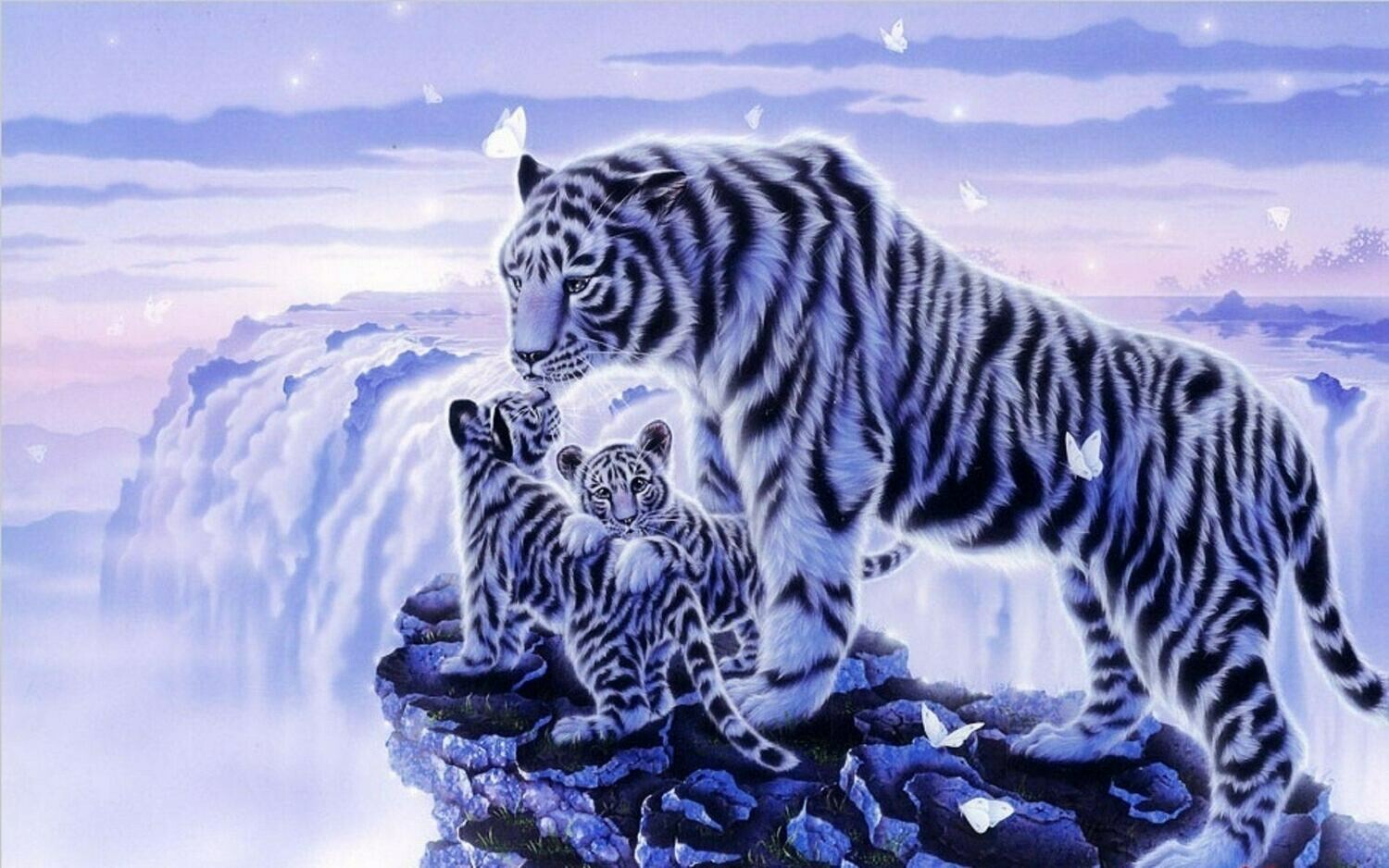 Black And White Tiger with Cubs - Full Drill Diamond Painting - Specially ordered for you. Delivery is approximately 4 - 6 weeks.