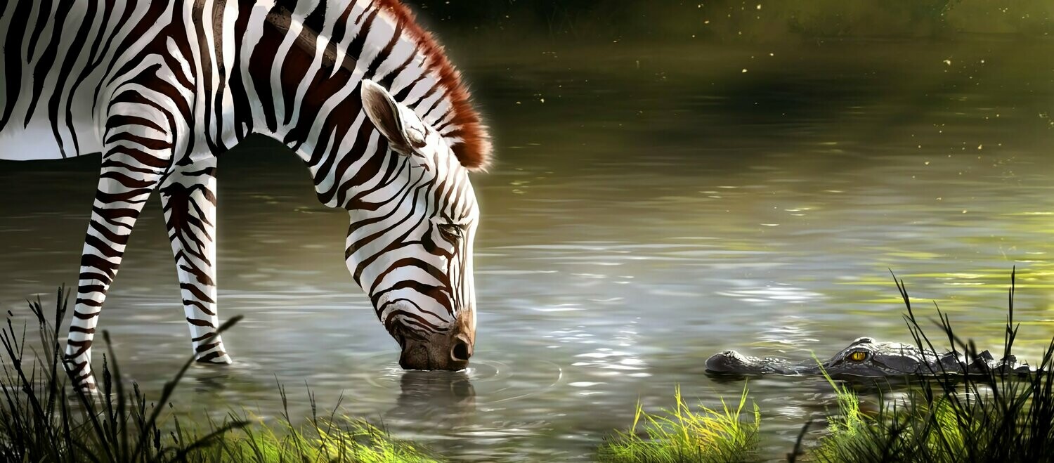 Zebra And Croc - Full Drill Diamond Painting - Specially ordered for you. Delivery is approximately 4 - 6 weeks.