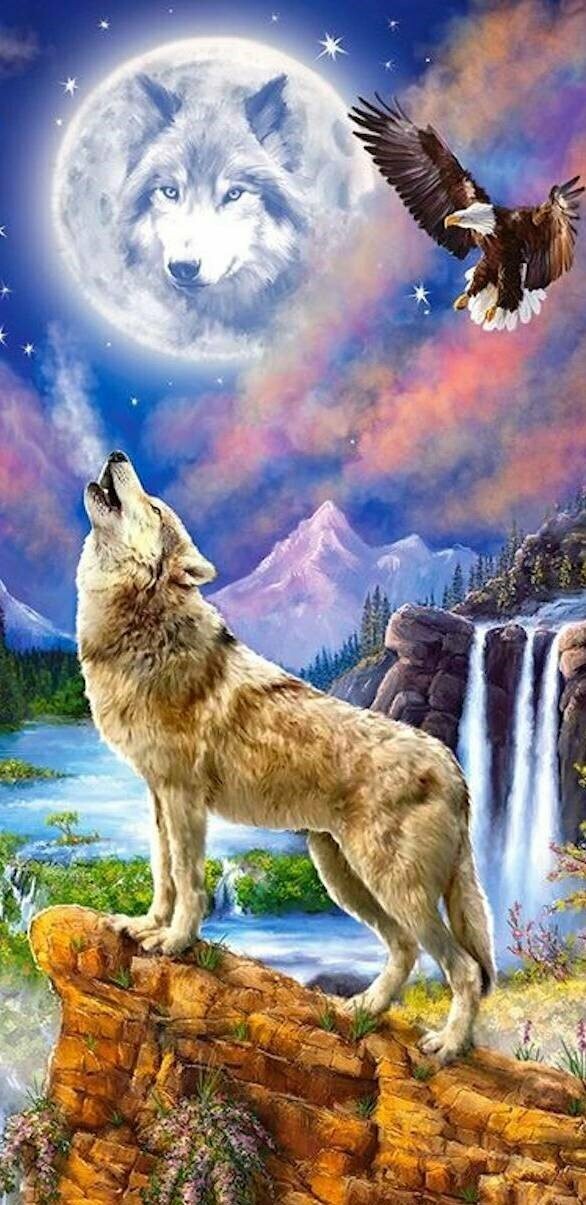 Wolf&#39;s Night - Full Drill Diamond Painting - Specially ordered for you. Delivery is approximately 4 - 6 weeks.