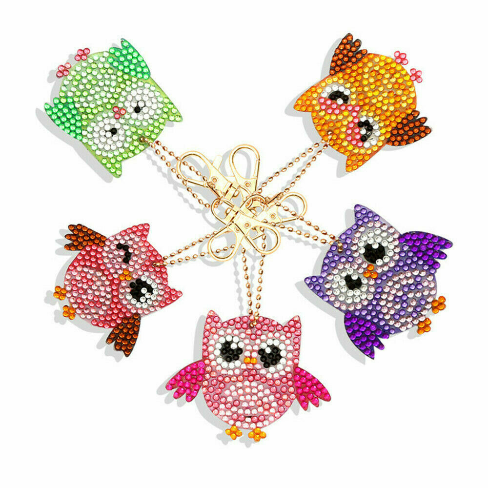Keychains - OWLS - Set of 5  - Diamond Painting Kit