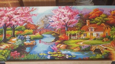 Cherry Blossom Lake 60 x 120cm round drills - completed by Faith Lowick