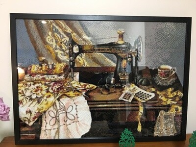 Vintage Sewing Machine 50 x 70cm square drills - completed by Sally Hallett