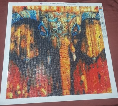 Elephant Painted Wood 50 x 50cm round drills - completed by Bronwyn Jackson