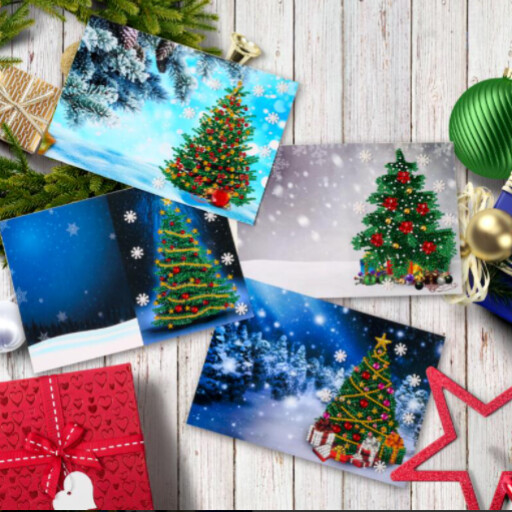 Christmas cards - TREES (set of 4) Diamond Painting Kit