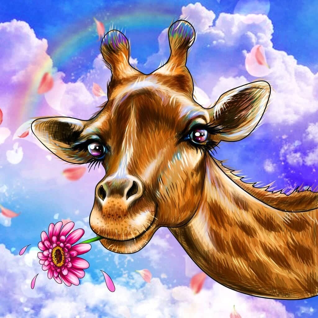 Giraffe With Flower By Jess - Full Drill Diamond Painting - Specially ordered for you.  Delivery is approximately 4-6 weeks