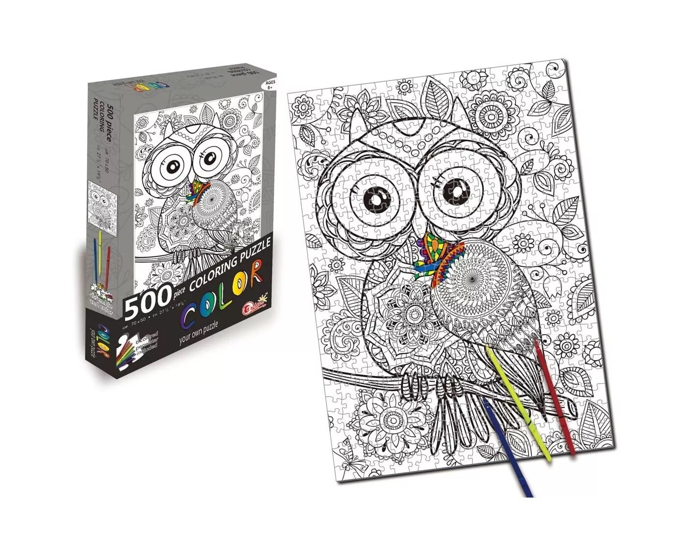 SET OF 2 - 500 Piece Colouring Jigsaw Puzzles - Sea World and Owl