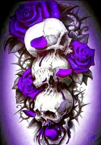 Skulls and Roses in Purple - 40 x 50cm Full Drill (Round), Diamond Painting Kit - Currently in stock