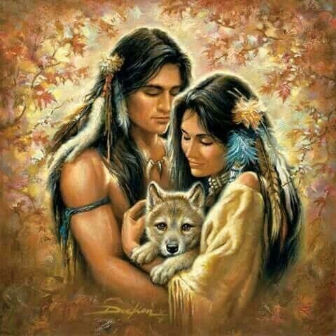 Native Americans and Wolf Cub - 50 x 50cm Full Drill (Round), Diamond Painting Kit - Currently in stock