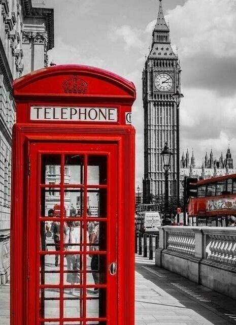 Red Telephone Box - 40 x 50cm Full Drill (Square), DOUBLE SIDED ADHESIVE CANVAS - Diamond Painting Kit - Currently in stock