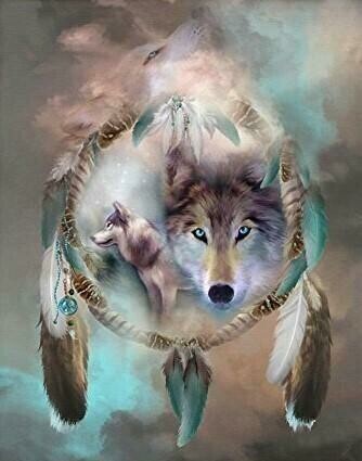 Wolf Dream Catcher - 50 x 70cm - Full Drill (round), DOUBLE SIDED ADHESIVE CANVAS - Diamond Painting Kit - Currently in stock