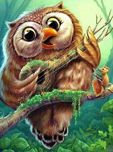 Banjo Playing Owl - Full Drill Diamond Painting - Specially ordered for you. Delivery is approximately 4 - 6 weeks.