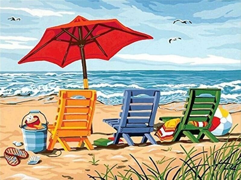 Beach Chairs - Full Drill Diamond Painting - Specially ordered for you. Delivery is approximately 4 - 6 weeks.