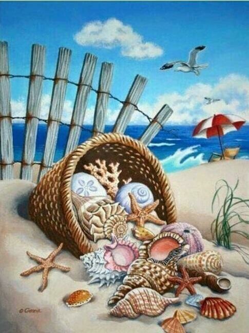 Basket of Shells - Full Drill Diamond Painting - Specially ordered for you. Delivery is approximately 4 - 6 weeks.