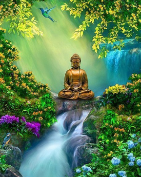 Buddha On Waterfall - Full Drill Diamond Painting - Specially ordered for you. Delivery is approximately 4 - 6 weeks.