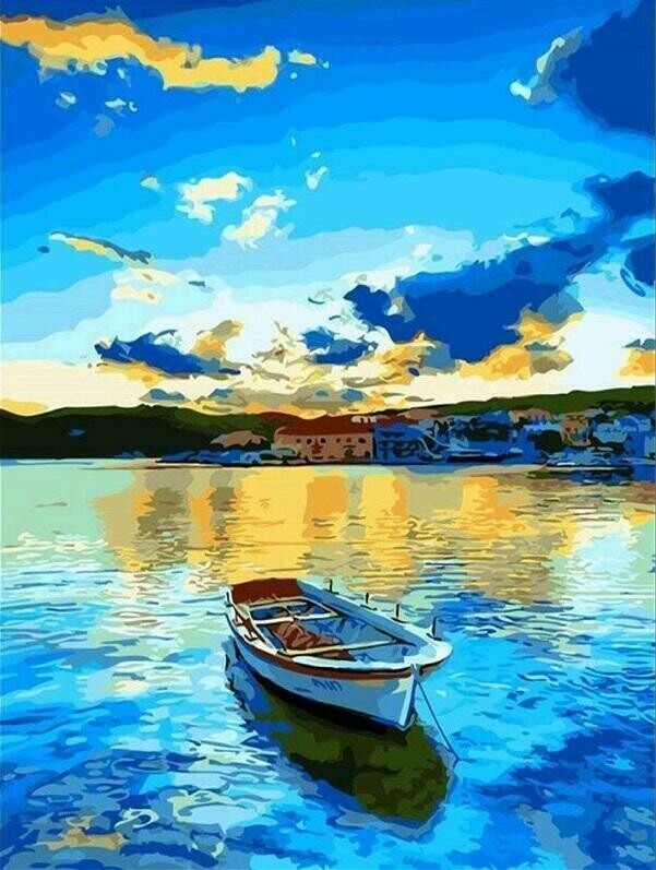 Boat on Lake - Full Drill Diamond Painting - Specially ordered for you. Delivery is approximately 4 - 6 weeks.