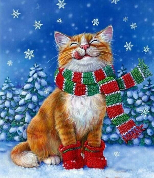 Christmas Cat - Full Drill Diamond Painting - Specially ordered for you. Delivery is approximately 4 - 6 weeks.