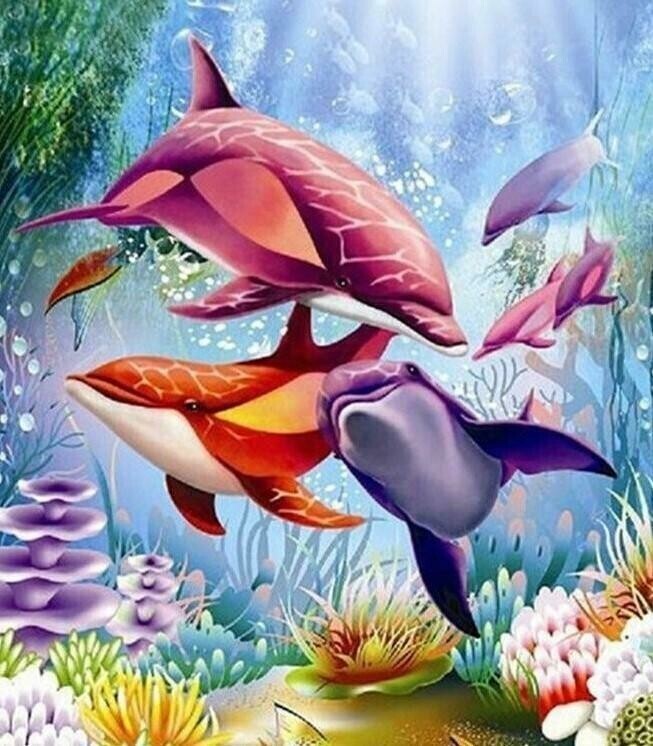 Colourful Dolphins - Full Drill Diamond Painting - Specially ordered for you. Delivery is approximately 4 - 6 weeks.