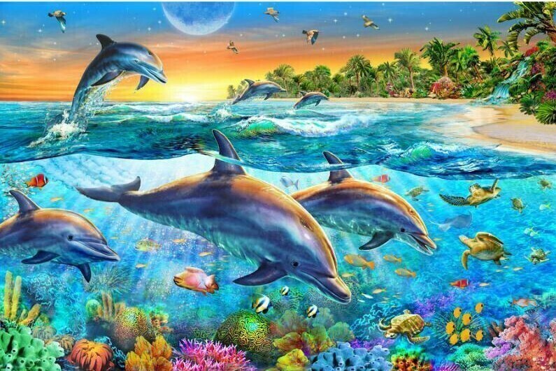 Dolphins Underwater World - Full Drill Diamond Painting - Specially ordered for you. Delivery is approximately 4 - 6 weeks.