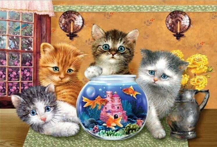 Kittens With Fish Bowl - Specially ordered for you. Delivery is approximately 4 - 6 weeks.