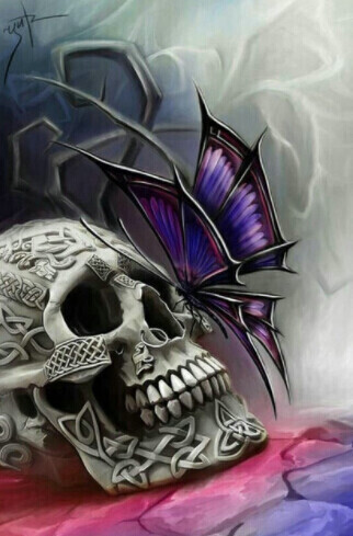 Skull and Butterfly - 40 x 50cm Full Drill (Round), Diamond Painting Kit - Currently in stock