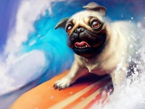 Surfing Pug - Specially ordered for you. Delivery is approximately 4 - 6 weeks.