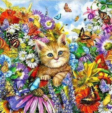 Cat In Flowers - Full Drill Diamond Painting - Specially ordered for you. Delivery is approximately 4 - 6 weeks.