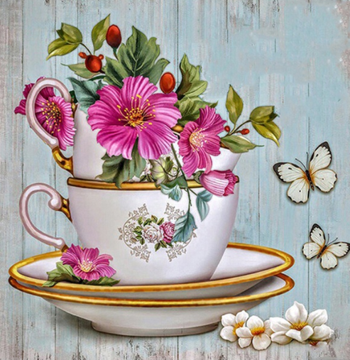 Tea Cup And Flowers - Full Drill Diamond Painting - Specially ordered for you. Delivery is approximately 4 - 6 weeks.