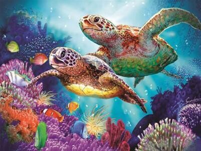 Sea Turtles - 40 x 50cm Full Drill (Round), DOUBLE SIDED ADHESIVE CANVAS - Diamond Painting Kit - Currently in stock