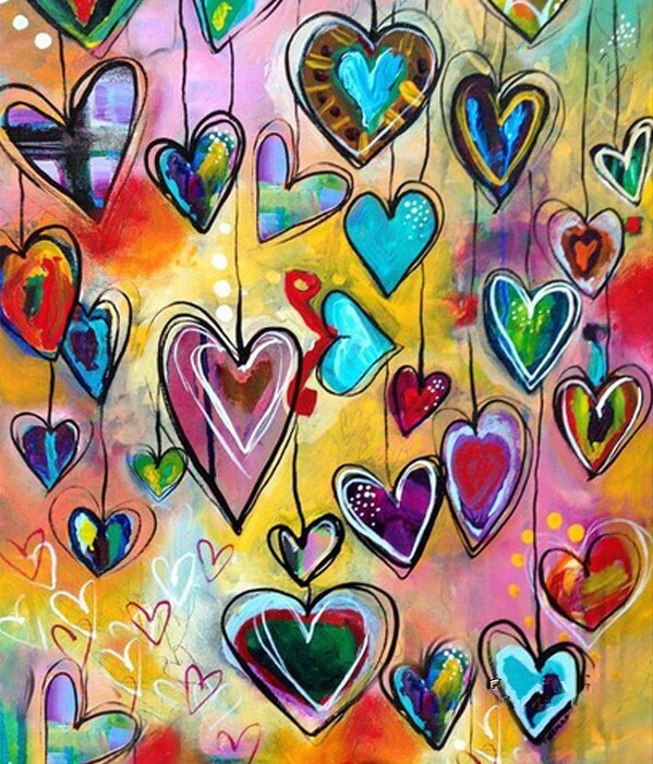 Hanging Hearts - 30 x 40cm Full Drill (Square) DOUBLE SIDED ADHESIVE CANVAS - Diamond Painting Kit - Currently in stock
