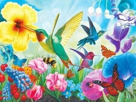 The birds butterflies and bees - 50 x 70cm - Full Drill (round), POURED GLUE - Diamond Painting Kit - Currently in stock