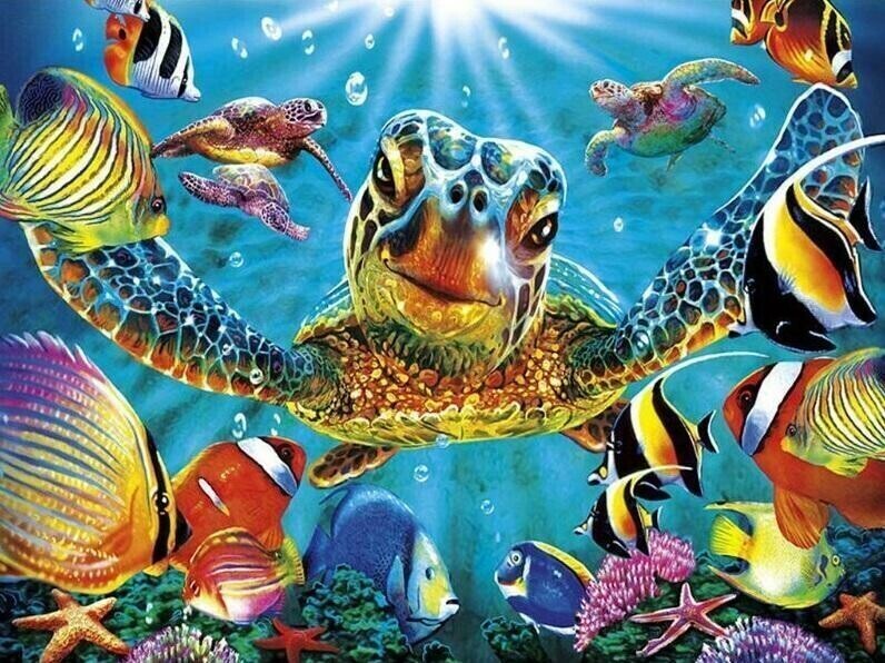 Turtle - 50 x 70cm - Full Drill (round), POURED GLUE - Diamond Painting Kit -Currently in stock