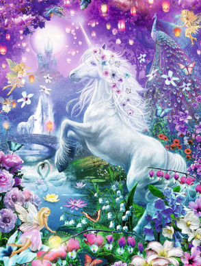 Unicorn and Fairies - 50 x 70cm - Full Drill (square), POURED GLUE - Diamond Painting Kit - Currently in stock