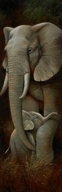 Wild Mothers Elephant - 30 x 70cm - Full Drill (Round), POURED GLUE - Diamond Painting Kit - Currently in stock