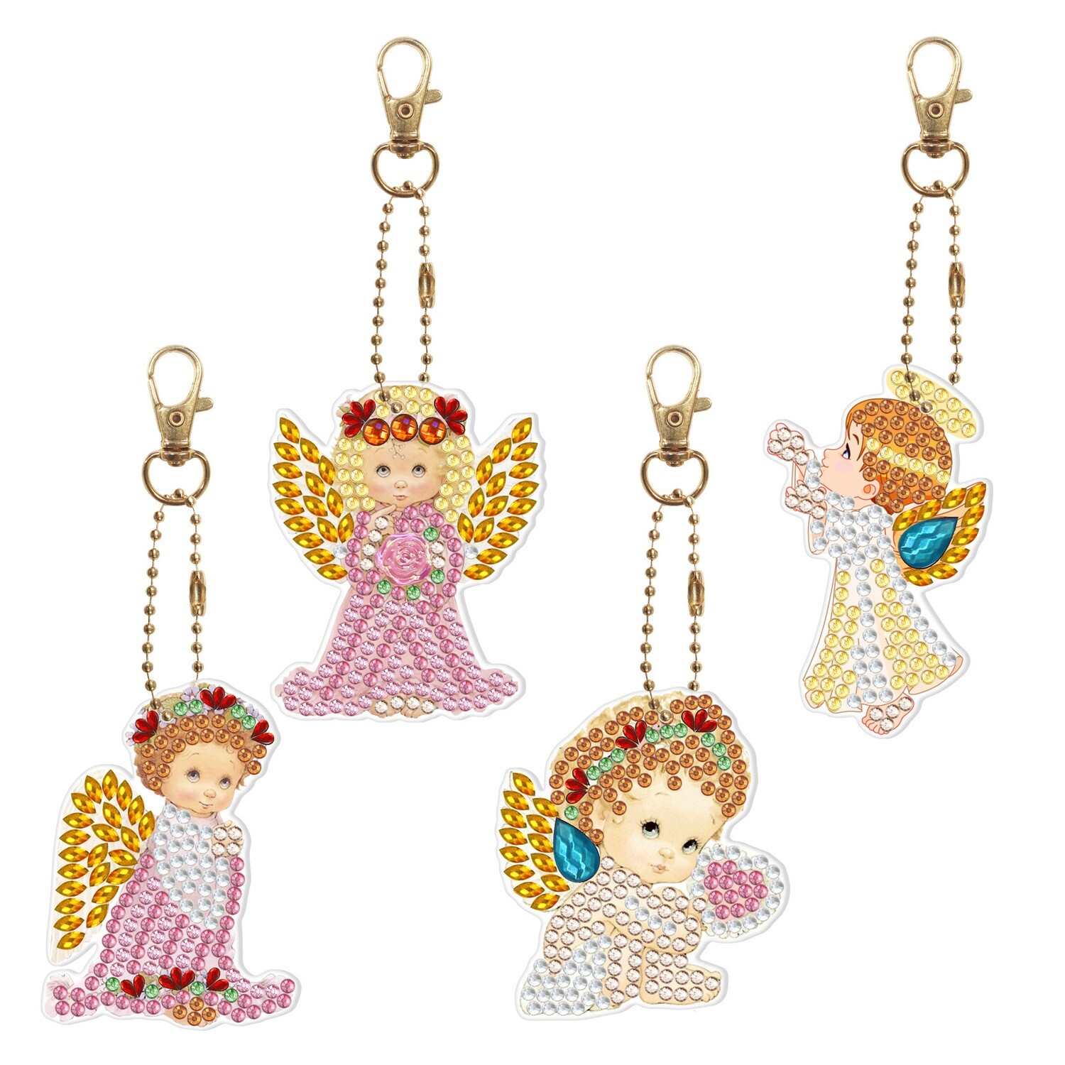 Keychains - ANGELS - Set of 4  - Diamond Painting Kit