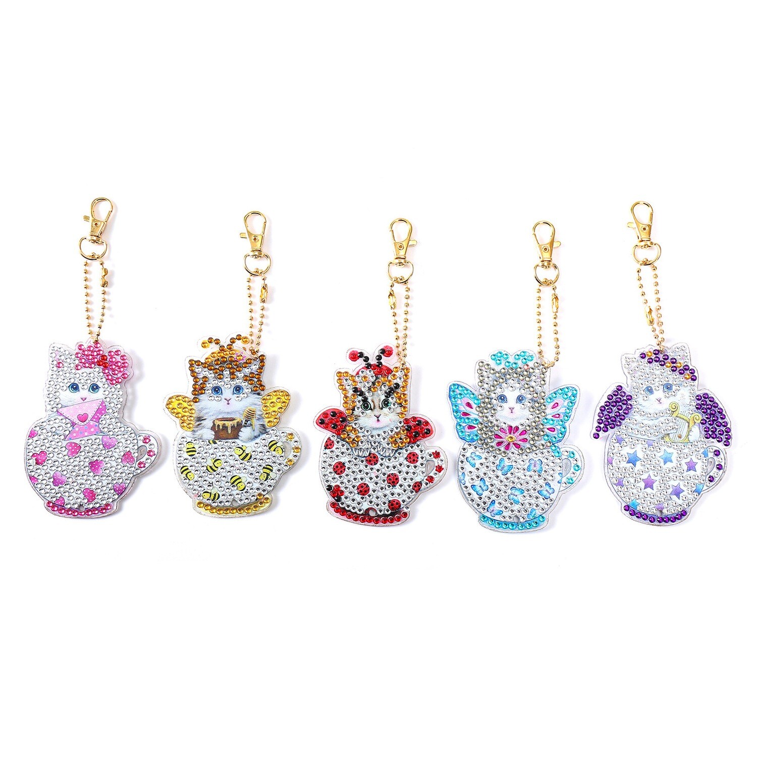 Keychains - CUP KITTENS - Set of 5  - Diamond Painting Kit