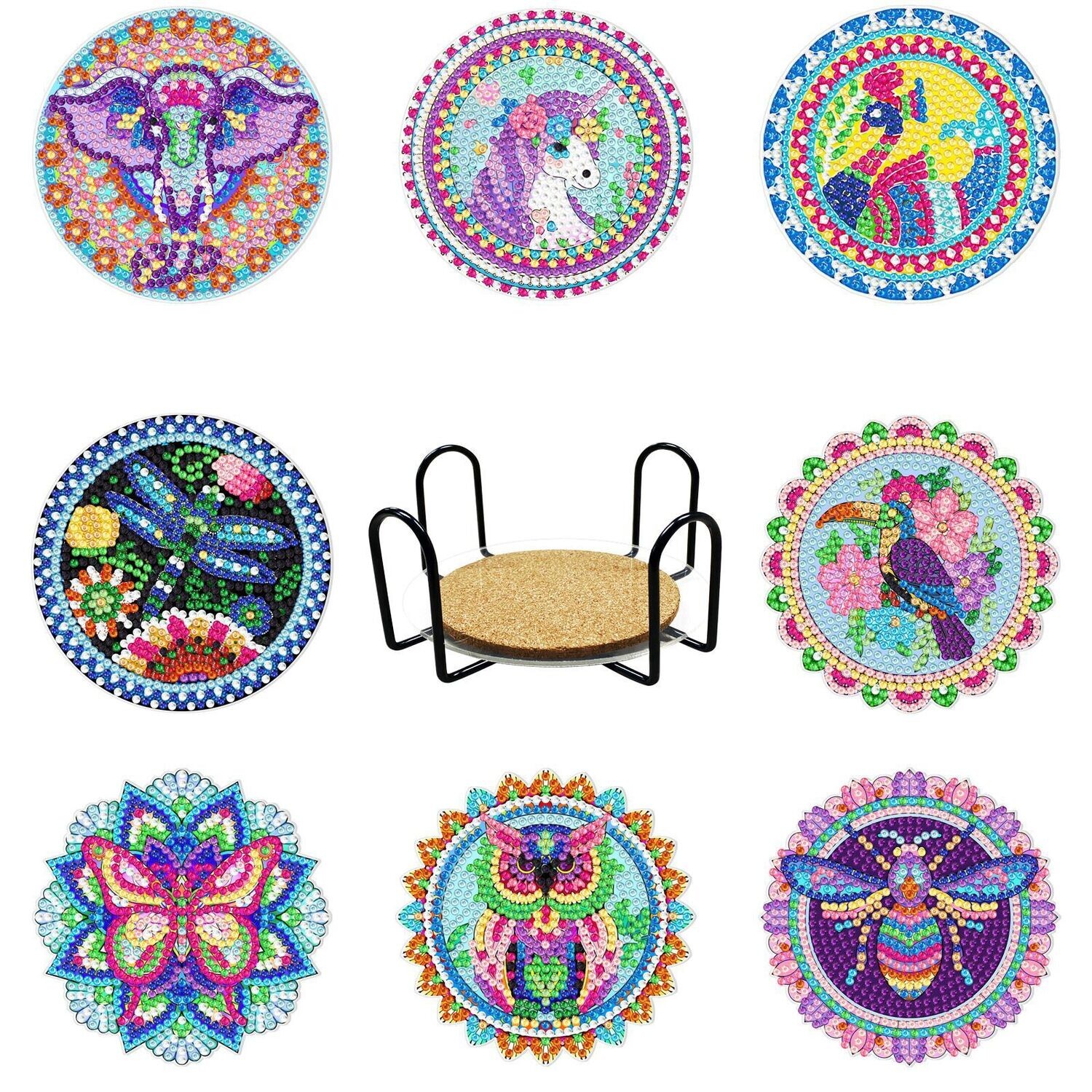 Set of 8 Coasters with stand - Colourful Animals BD203