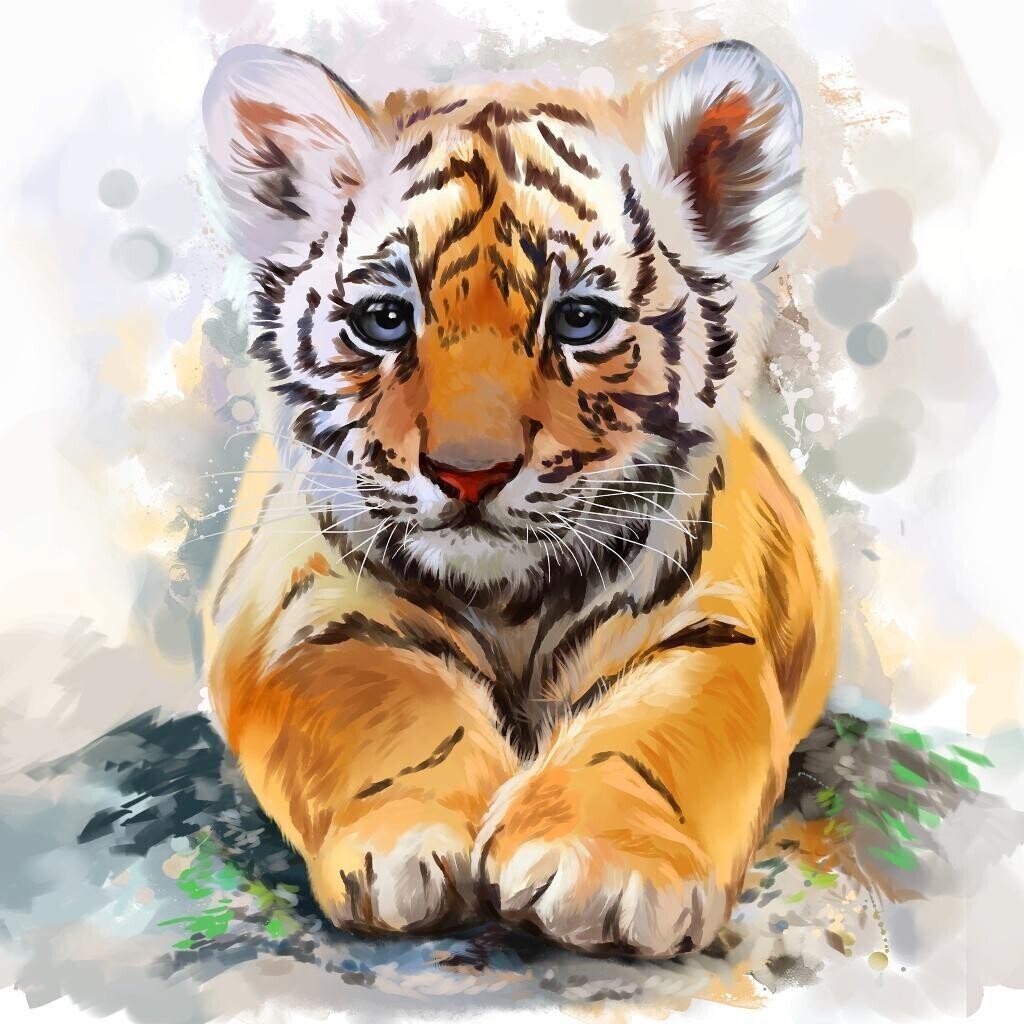 Baby Tiger 2 - 40 x 40cm Full Drill (Round), POURED GLUE - Diamond Painting Kit - Currently in stock