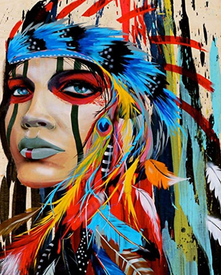 COLOURFUL NATIVE AMERICAN - 60 x 90cm - Full Drill (Round) - POURED GLUE - Diamond Painting Kit - Currently in stock