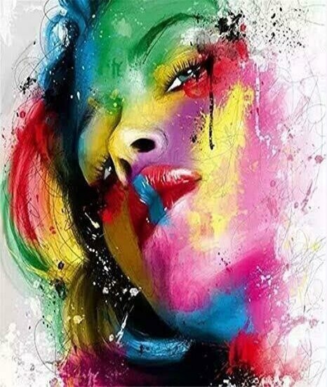 Multicoloured Lady 01 - 40 x 50cm Full Drill (Round), POURED GLUE - Diamond Painting Kit