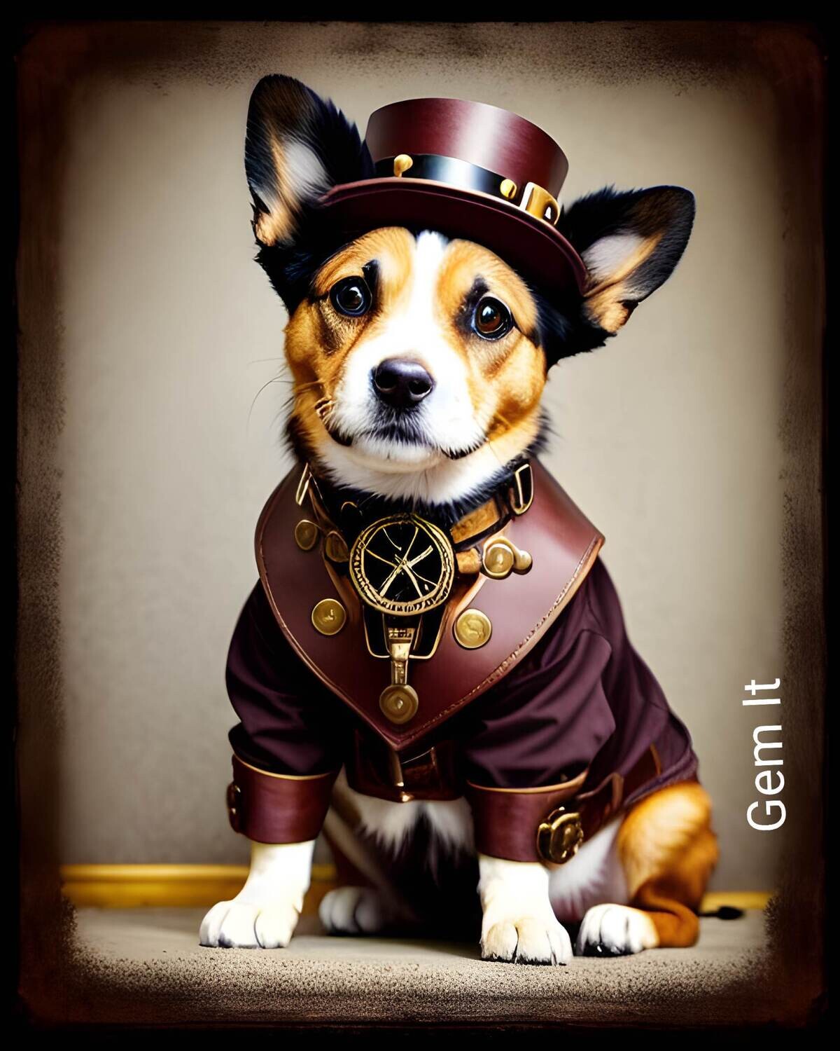 Steampunk Dog Sitting - Specially ordered for you. Delivery is approximately 4 - 6 weeks.