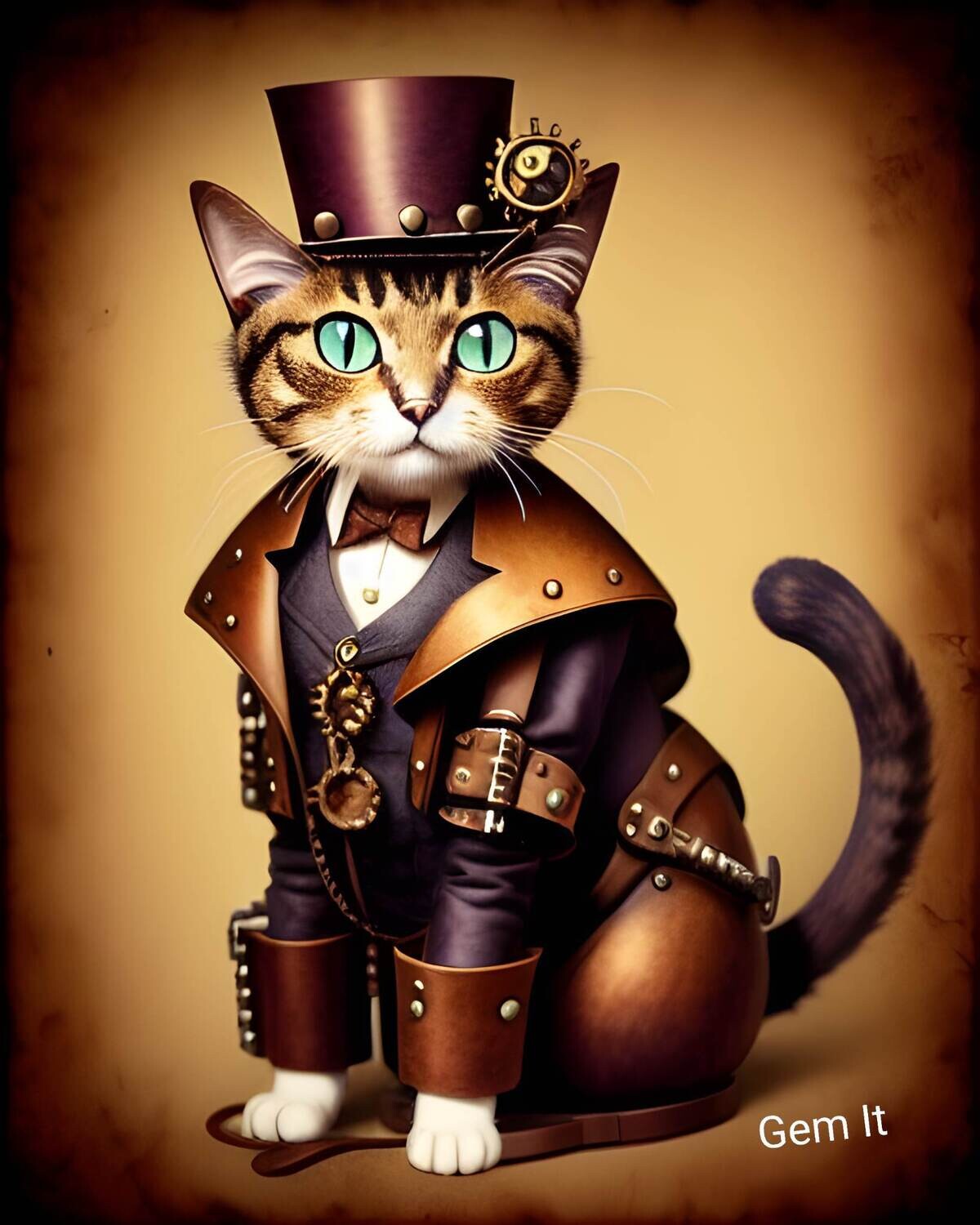 Steampunk Cat Sitting - Specially ordered for you. Delivery is approximately 4 - 6 weeks.