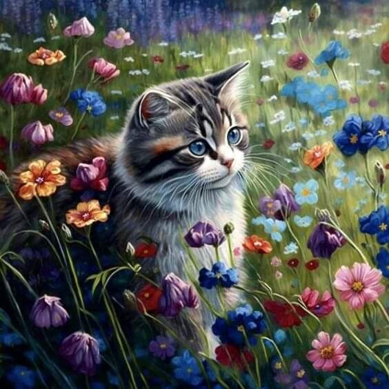 Kitten in Flowers - Full Drill Diamond Painting - Specially ordered for you. Delivery is approximately 4 - 6 weeks.