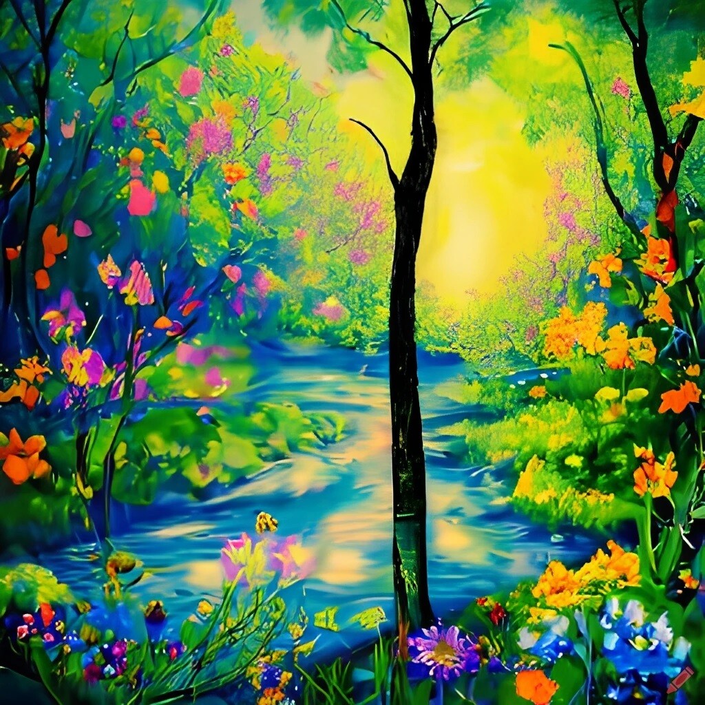 Abstract river flowers  - Full Drill Diamond Painting - Specially ordered for you. Delivery is approximately 4 - 6 weeks.