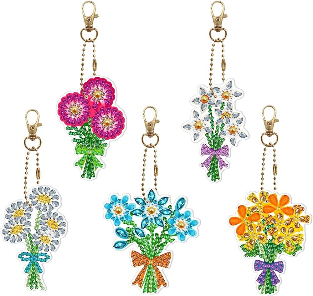 Keychains - FLOWERS - Set of 5  - Diamond Painting Kit  ysk83